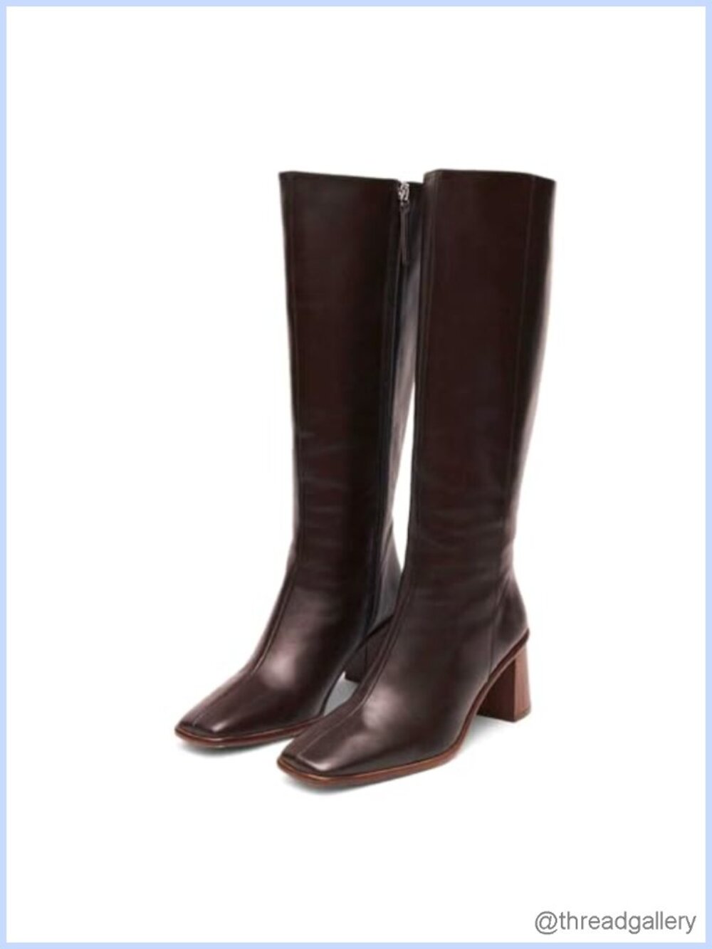 Women's Faux Leather Knee High Boots Chunky Block Heel Square Toe Side Zip